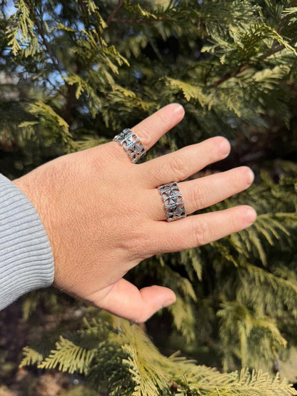 HarlemBling Hearts Chrome Cross Ring - 925 Silver Oxidized - Plain