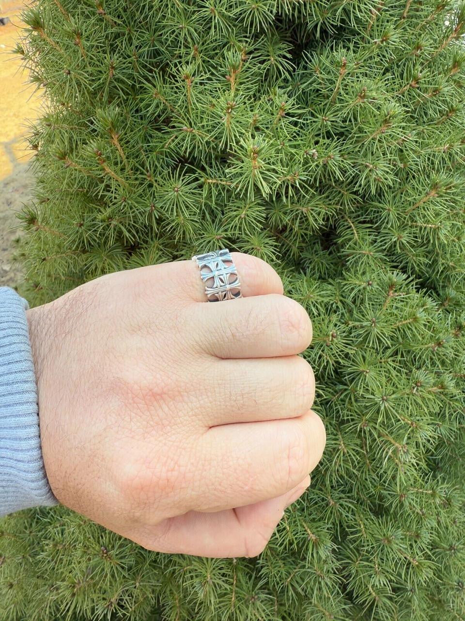 HarlemBling Hearts Chrome Cross Ring - 925 Silver Oxidized - Plain