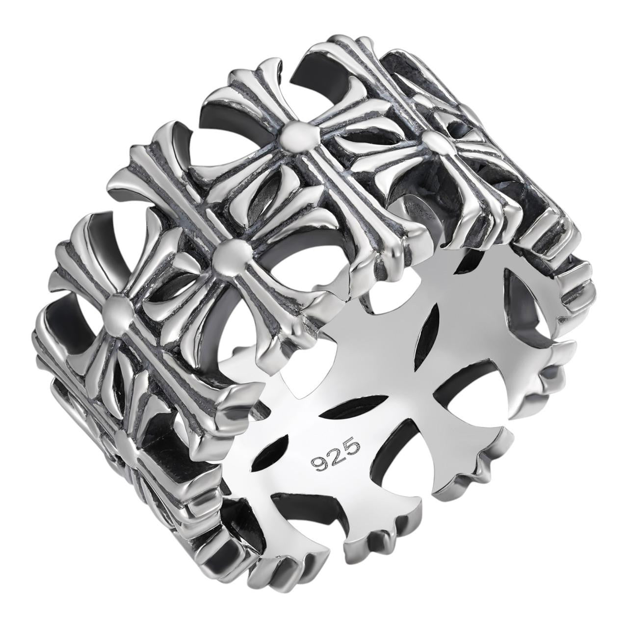 HarlemBling Hearts Chrome Cross Ring - 925 Silver Oxidized - Plain