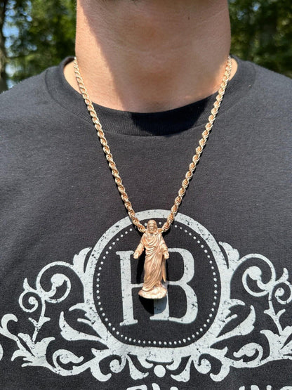 HarlemBling Heavy 3D Jesus Piece Real 925 Silver / 14k Yellow Rose Gold Pendant Necklace