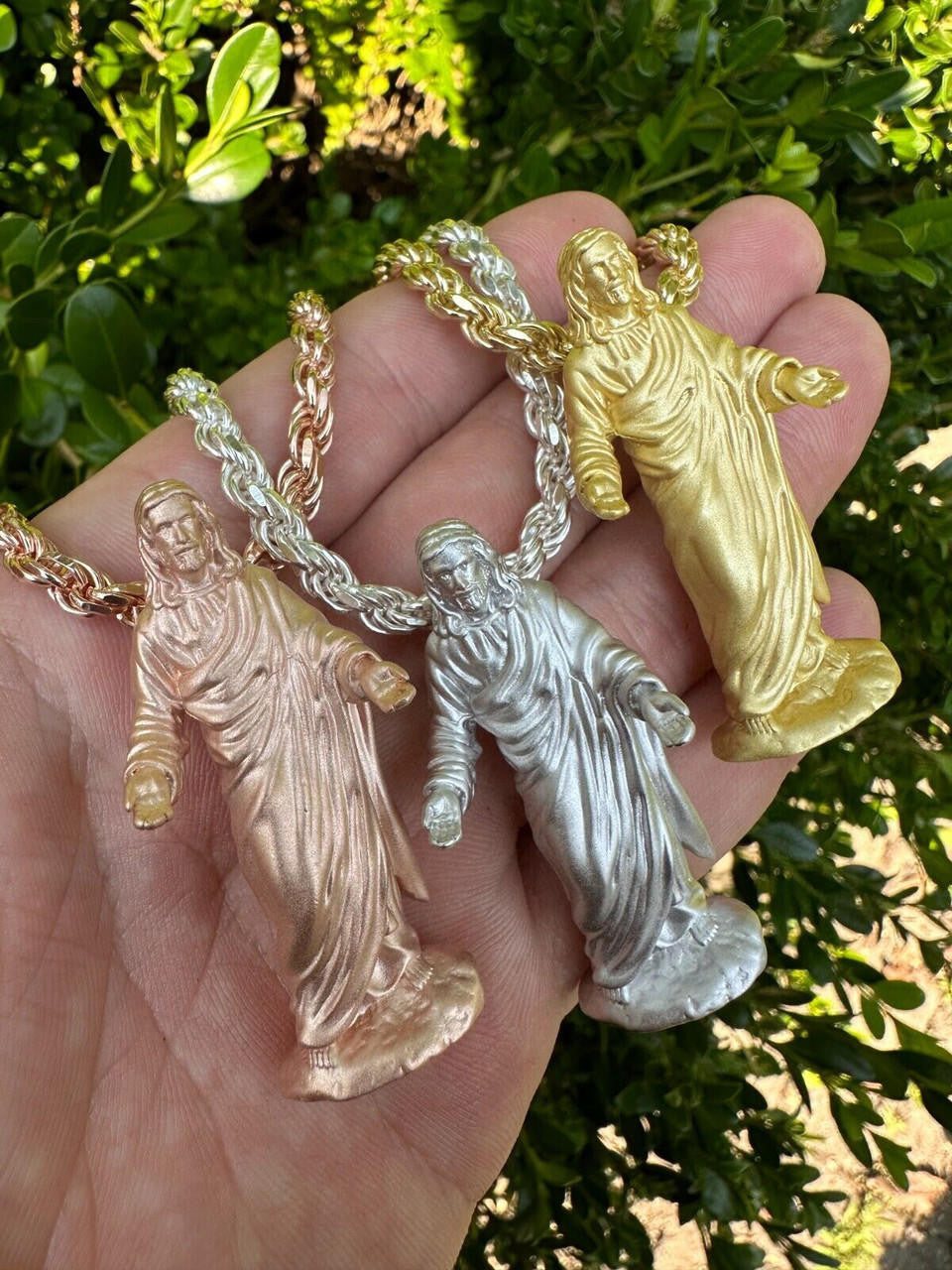 HarlemBling Heavy 3D Jesus Piece Real 925 Silver / 14k Yellow Rose Gold Pendant Necklace