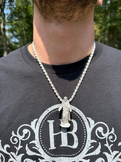 HarlemBling Heavy 3D Jesus Piece Real 925 Silver / 14k Yellow Rose Gold Pendant Necklace