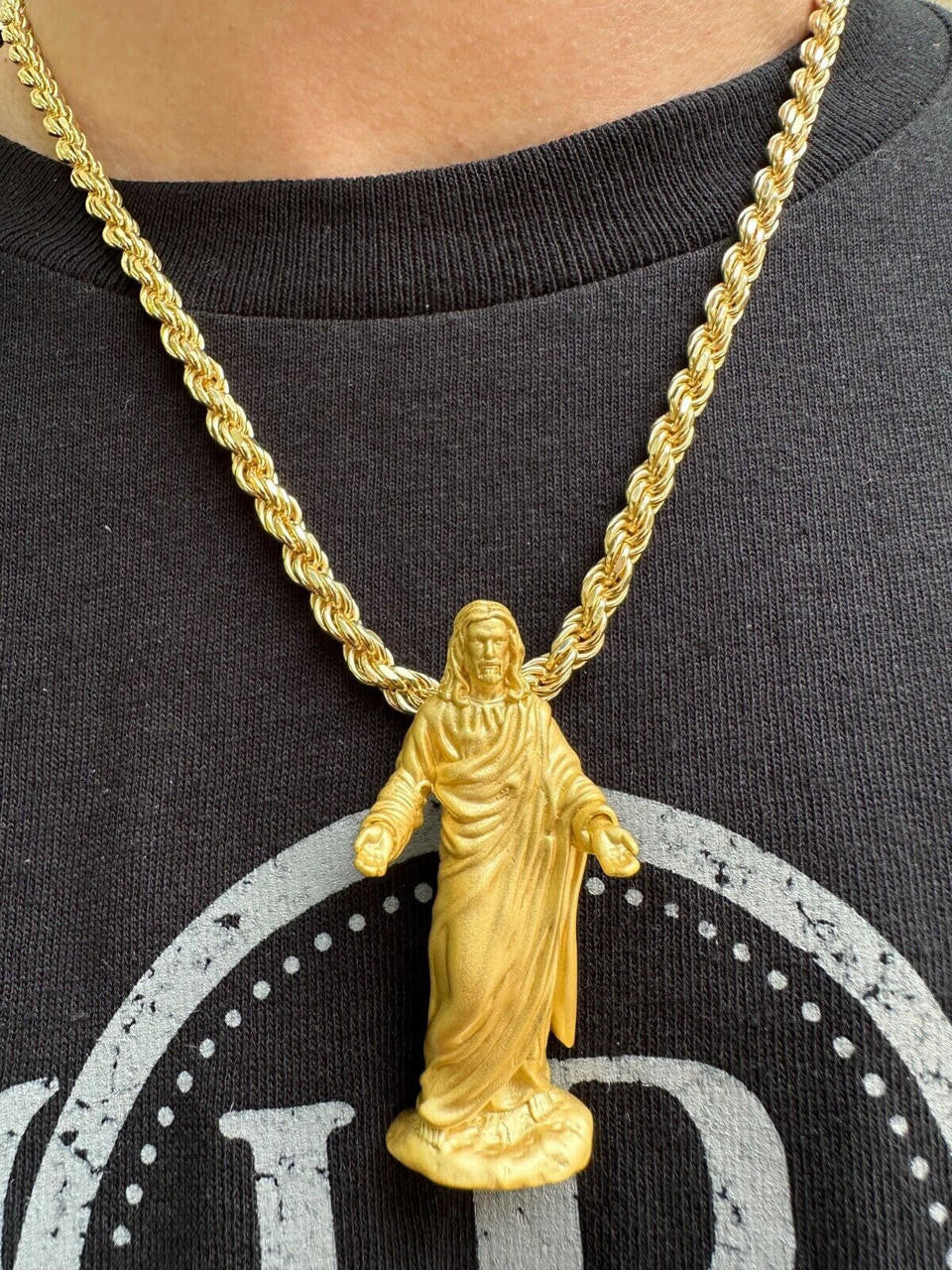 HarlemBling Heavy 3D Jesus Piece Real 925 Silver / 14k Yellow Rose Gold Pendant Necklace