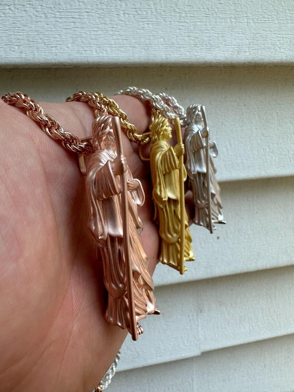 HarlemBling Heavy 3D San Judas St Jude Real 925 Silver 14k Yellow Rose Gold Pendant Necklace