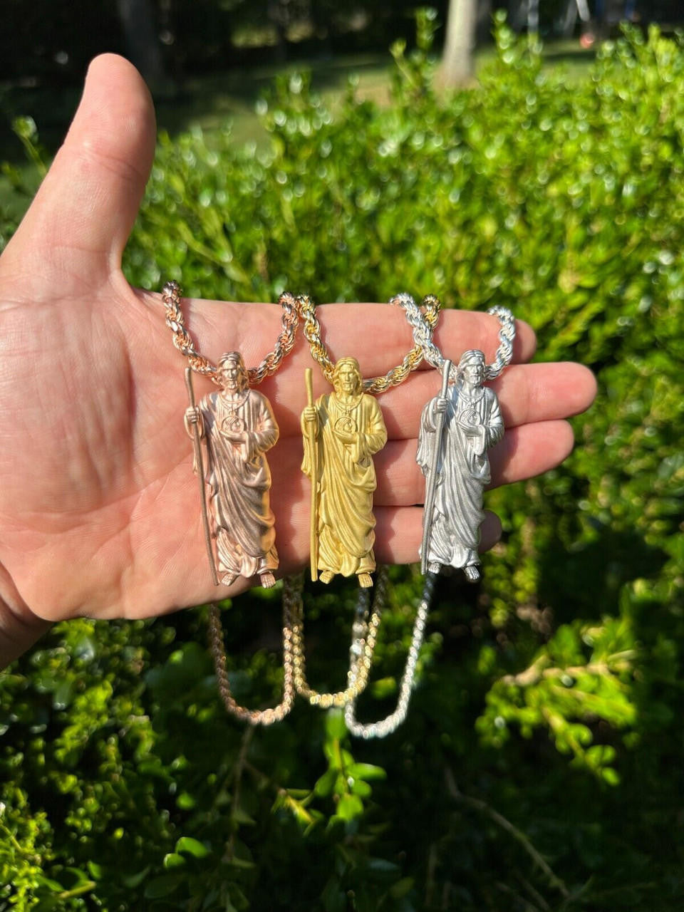 HarlemBling Heavy 3D San Judas St Jude Real 925 Silver 14k Yellow Rose Gold Pendant Necklace