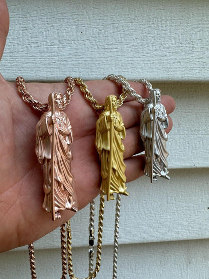 HarlemBling Heavy 3D San Judas St Jude Real 925 Silver 14k Yellow Rose Gold Pendant Necklace