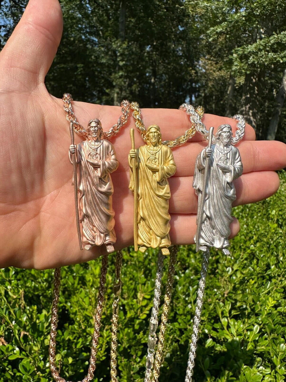 HarlemBling Heavy 3D San Judas St Jude Real 925 Silver 14k Yellow Rose Gold Pendant Necklace