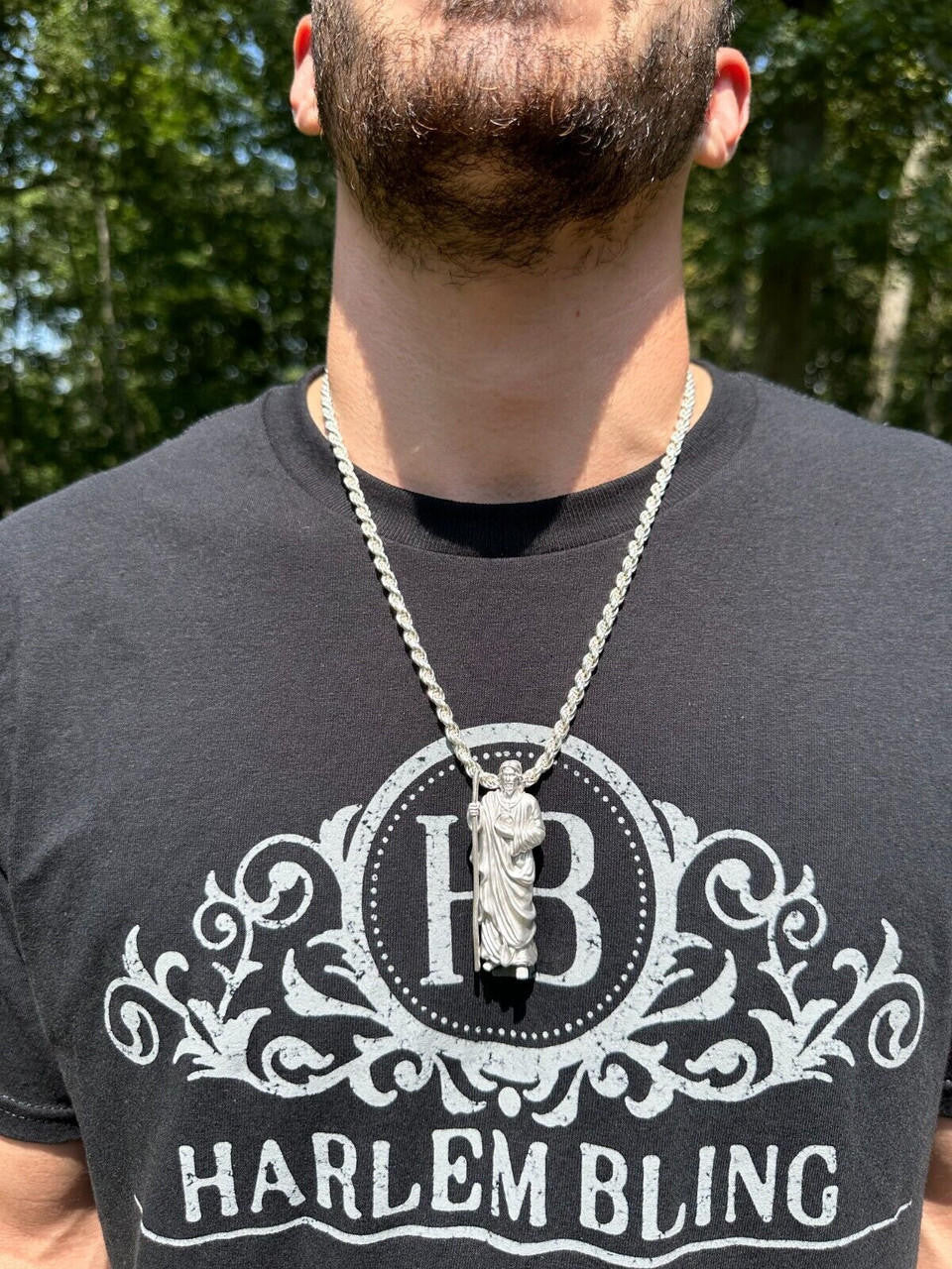 HarlemBling Heavy 3D San Judas St Jude Real 925 Silver 14k Yellow Rose Gold Pendant Necklace