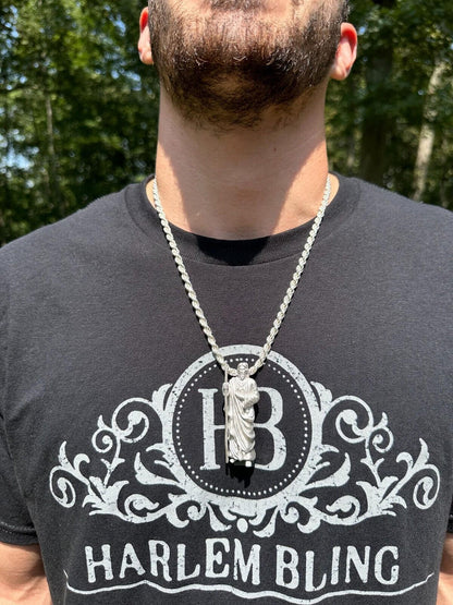 HarlemBling Heavy 3D San Judas St Jude Real 925 Silver 14k Yellow Rose Gold Pendant Necklace