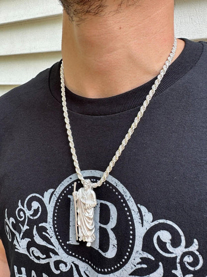 HarlemBling Heavy 3D San Judas St Jude Real 925 Silver 14k Yellow Rose Gold Pendant Necklace