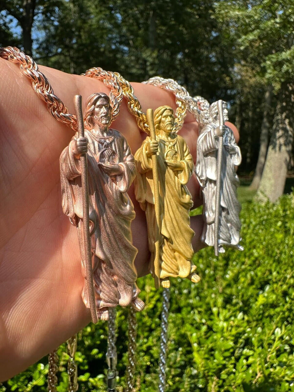 HarlemBling Heavy 3D San Judas St Jude Real 925 Silver 14k Yellow Rose Gold Pendant Necklace