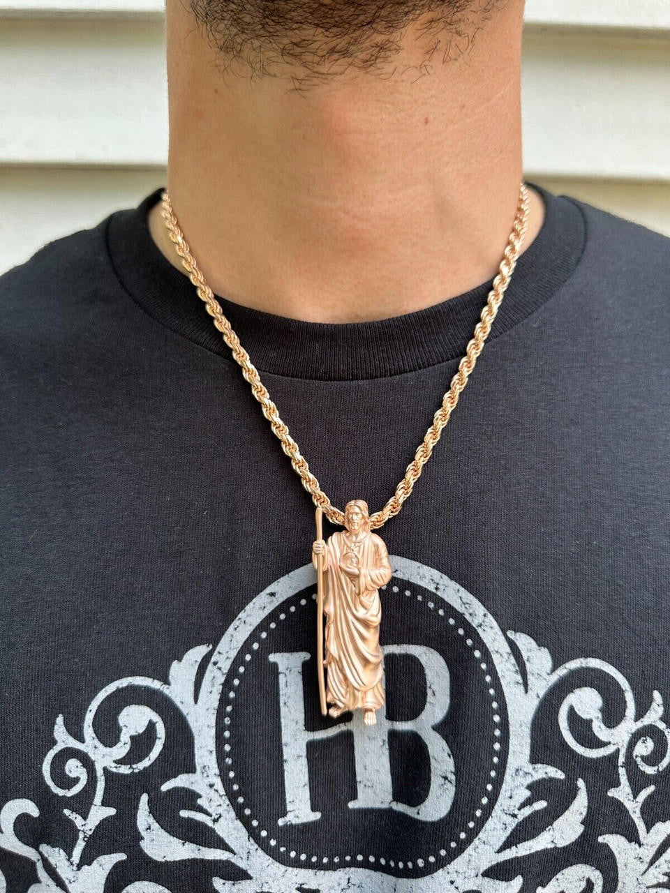 HarlemBling Heavy 3D San Judas St Jude Real 925 Silver 14k Yellow Rose Gold Pendant Necklace