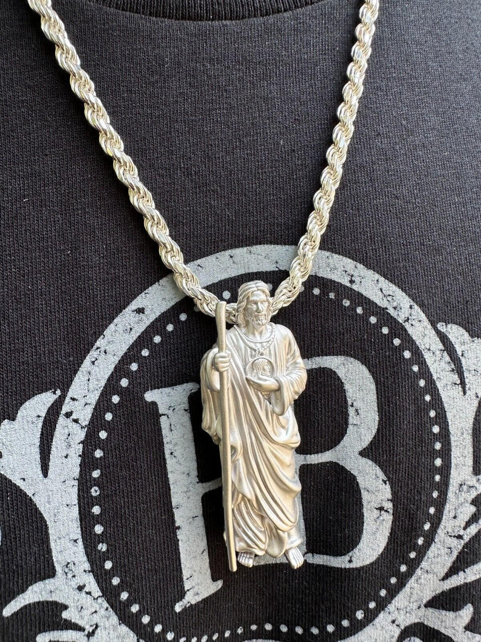 HarlemBling Heavy 3D San Judas St Jude Real 925 Silver 14k Yellow Rose Gold Pendant Necklace
