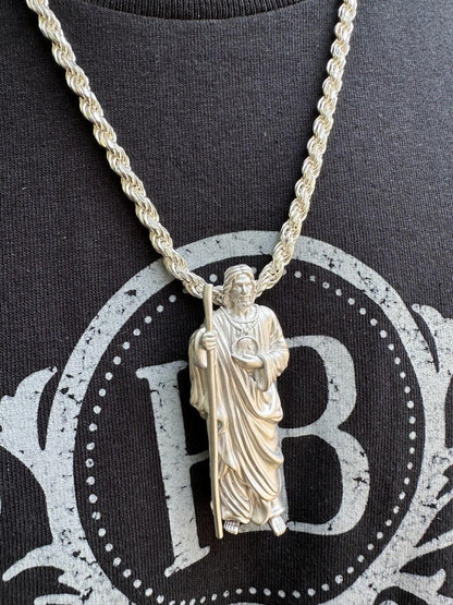 HarlemBling Heavy 3D San Judas St Jude Real 925 Silver 14k Yellow Rose Gold Pendant Necklace