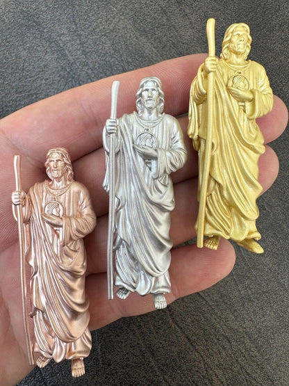 HarlemBling Heavy 3D San Judas St Jude Real 925 Silver 14k Yellow Rose Gold Pendant Necklace