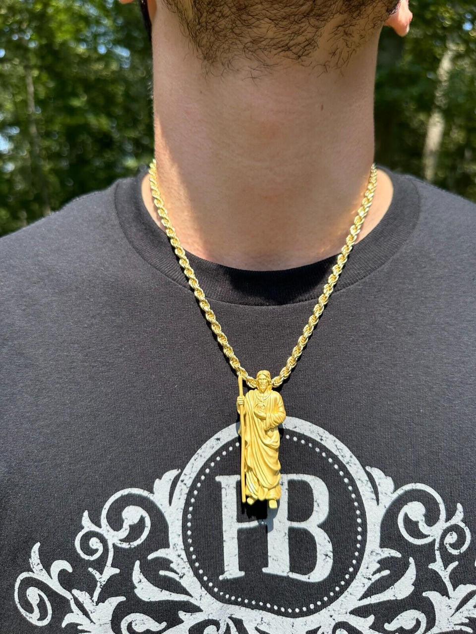 HarlemBling Heavy 3D San Judas St Jude Real 925 Silver 14k Yellow Rose Gold Pendant Necklace