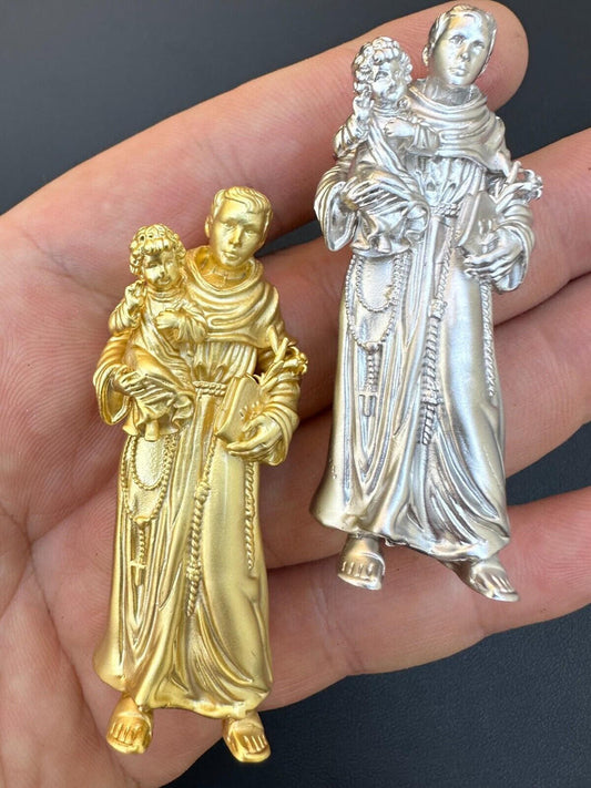 HarlemBling Heavy 3D St Joseph W Baby Jesus Real 925 Silver 14k Yellow Gold Pendant Necklace
