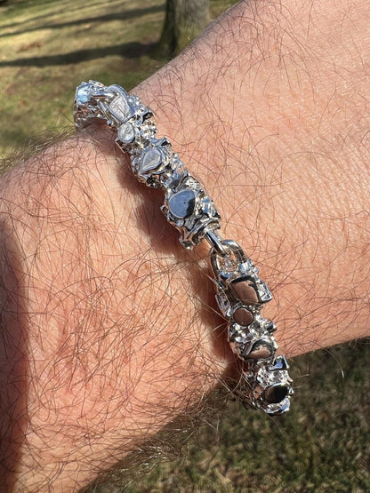 HarlemBling Heavy 8mm Custom Handmade Solid 925 Sterling Silver Nugget Link Bracelet Mens