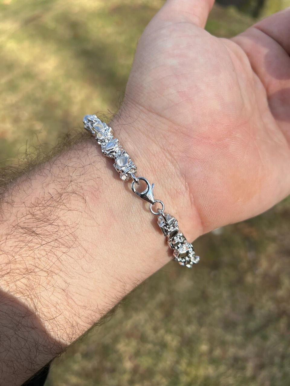 HarlemBling Heavy 8mm Custom Handmade Solid 925 Sterling Silver Nugget Link Bracelet Mens