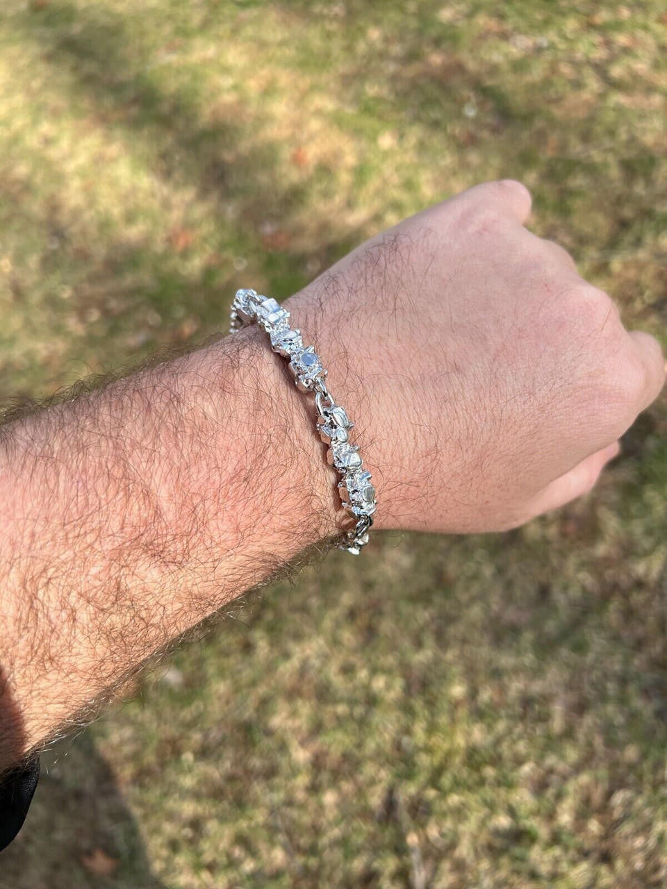 HarlemBling Heavy 8mm Custom Handmade Solid 925 Sterling Silver Nugget Link Bracelet Mens