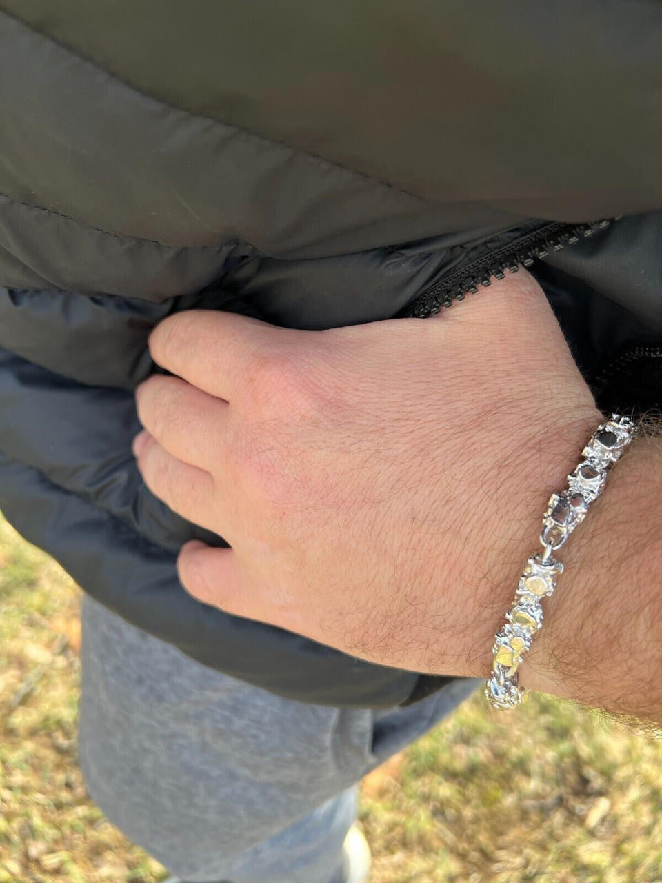 HarlemBling Heavy 8mm Custom Handmade Solid 925 Sterling Silver Nugget Link Bracelet Mens