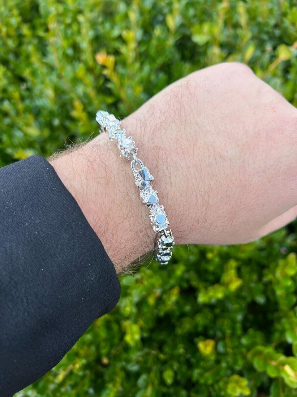 HarlemBling Heavy 8mm Custom Handmade Solid 925 Sterling Silver Nugget Link Bracelet Mens
