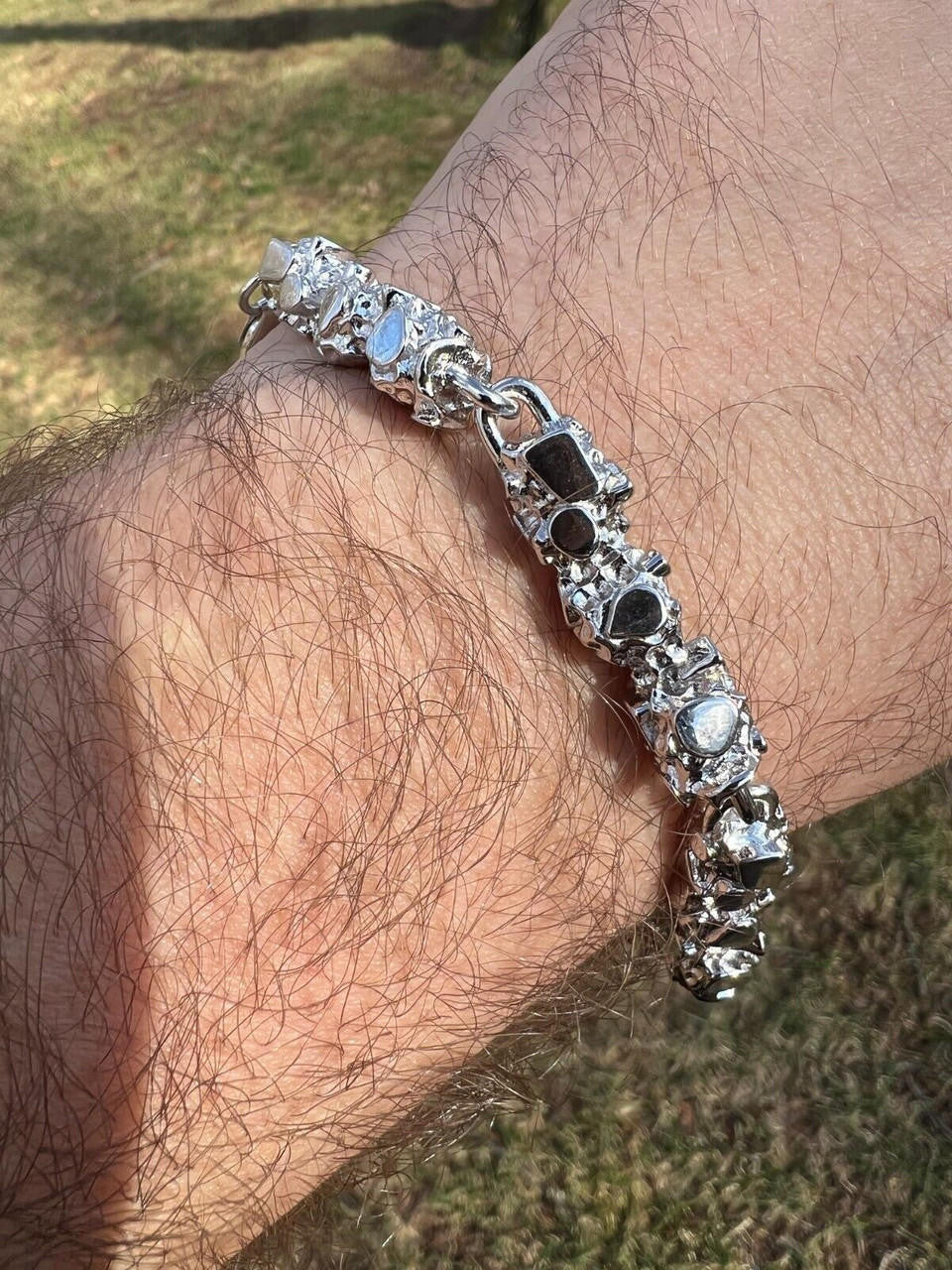 HarlemBling Heavy 8mm Custom Handmade Solid 925 Sterling Silver Nugget Link Bracelet Mens