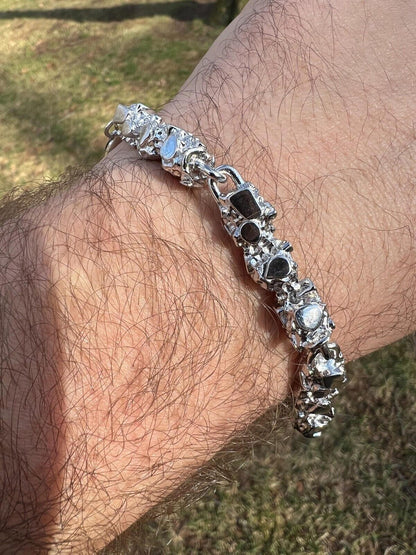 HarlemBling Heavy 8mm Custom Handmade Solid 925 Sterling Silver Nugget Link Bracelet Mens