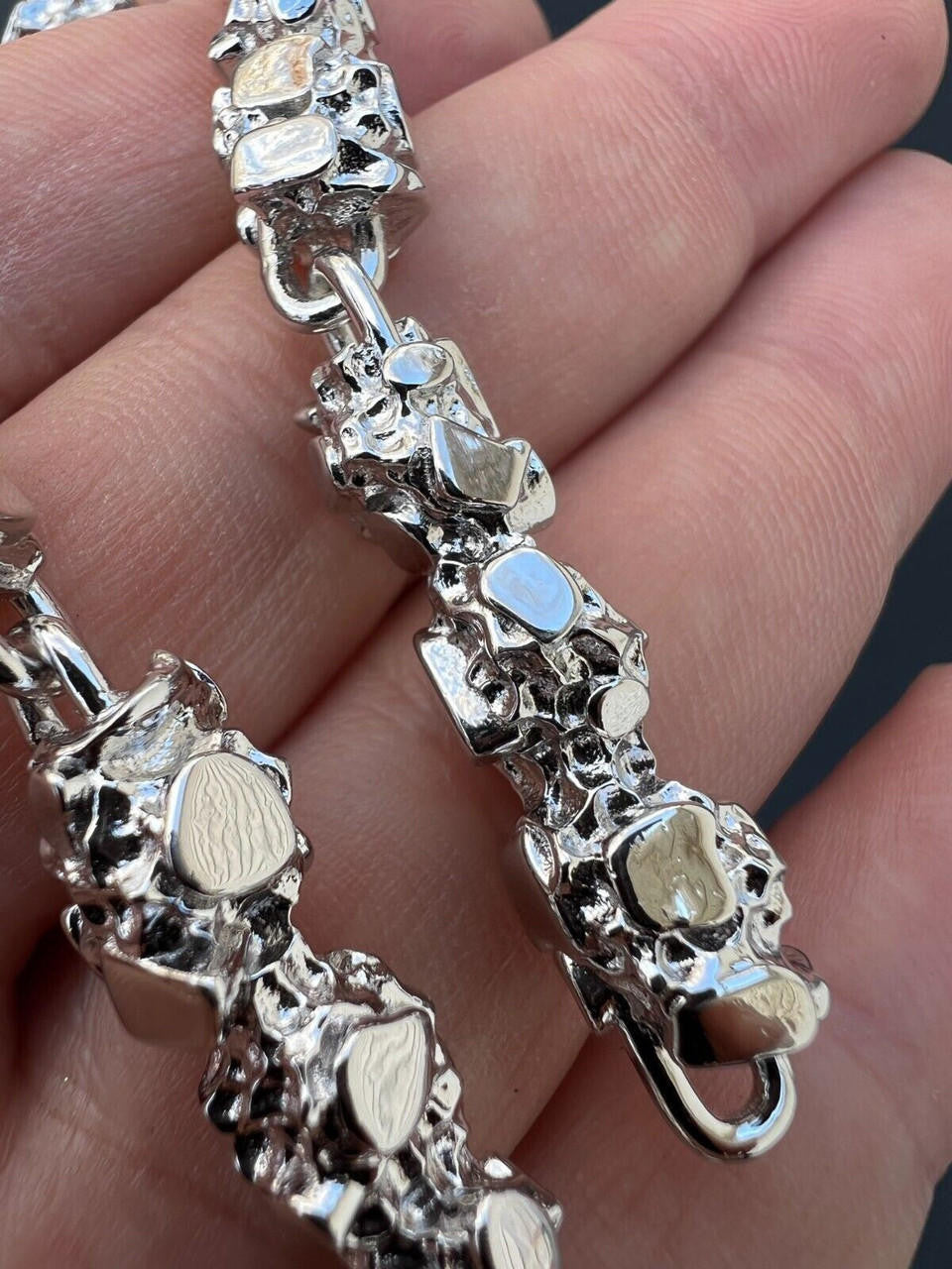 HarlemBling Heavy 8mm Custom Handmade Solid 925 Sterling Silver Nugget Link Bracelet Mens