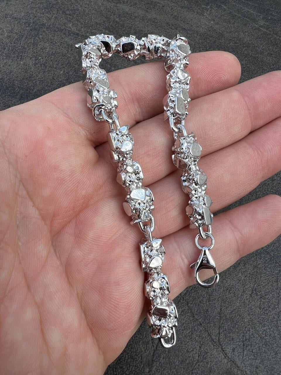 HarlemBling Heavy 8mm Custom Handmade Solid 925 Sterling Silver Nugget Link Bracelet Mens