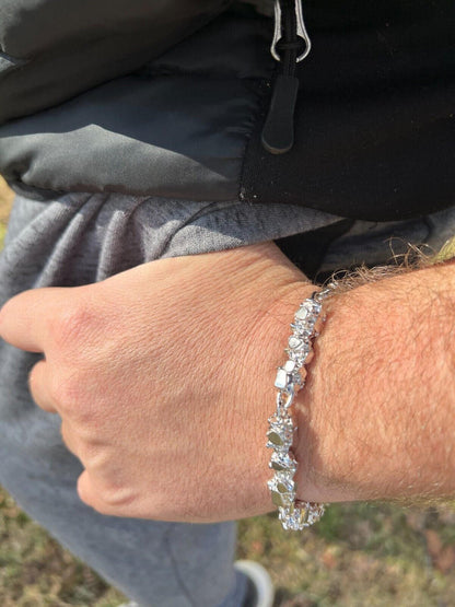 HarlemBling Heavy 8mm Custom Handmade Solid 925 Sterling Silver Nugget Link Bracelet Mens