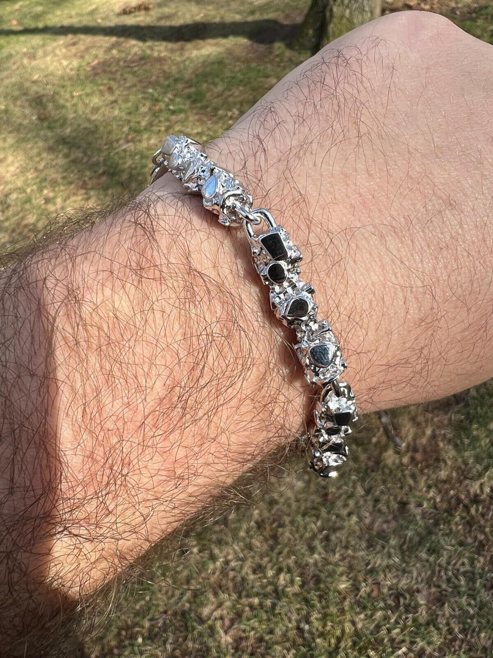 HarlemBling Heavy 8mm Custom Handmade Solid 925 Sterling Silver Nugget Link Bracelet Mens