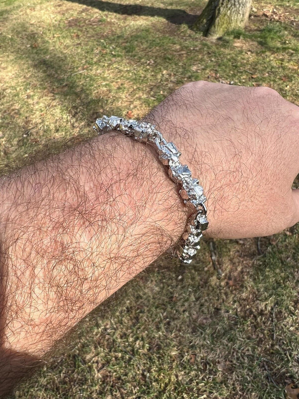 HarlemBling Heavy 8mm Custom Handmade Solid 925 Sterling Silver Nugget Link Bracelet Mens