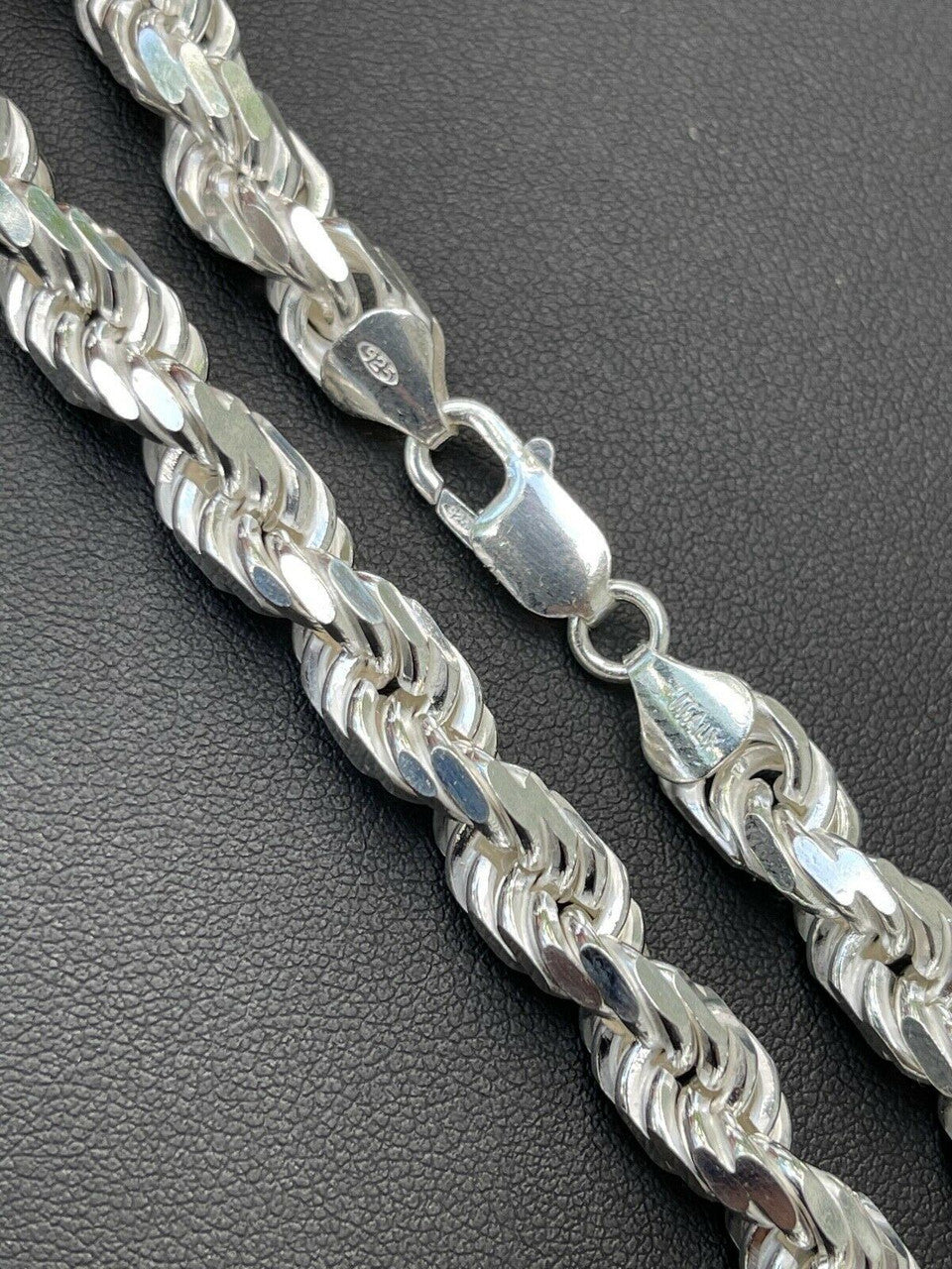 HarlemBling Heavy 8mm Mens Rope Chain Real Solid 925 Sterling Silver Necklace 18-30 ITALY