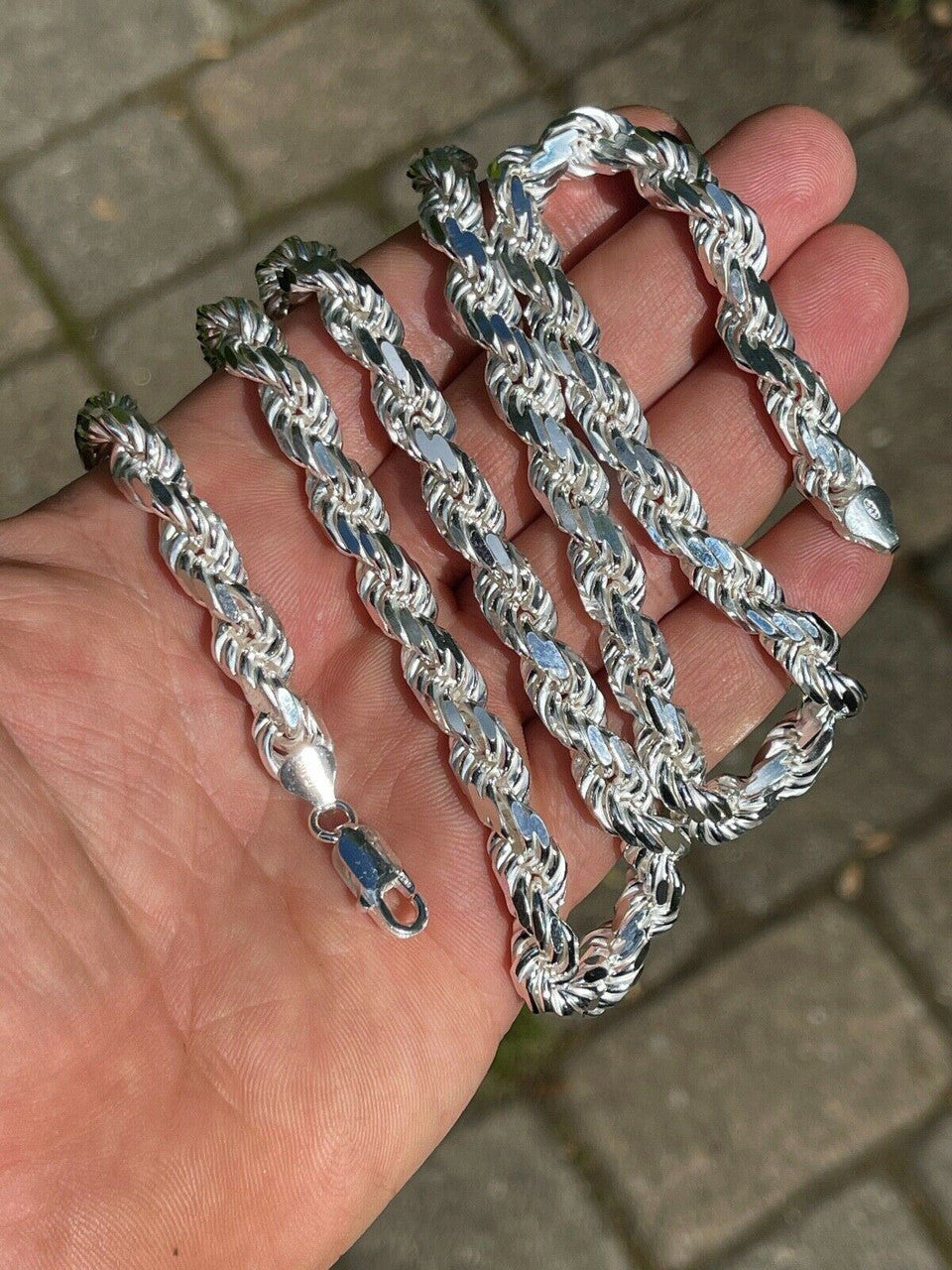 HarlemBling Heavy 8mm Mens Rope Chain Real Solid 925 Sterling Silver Necklace 18-30 ITALY