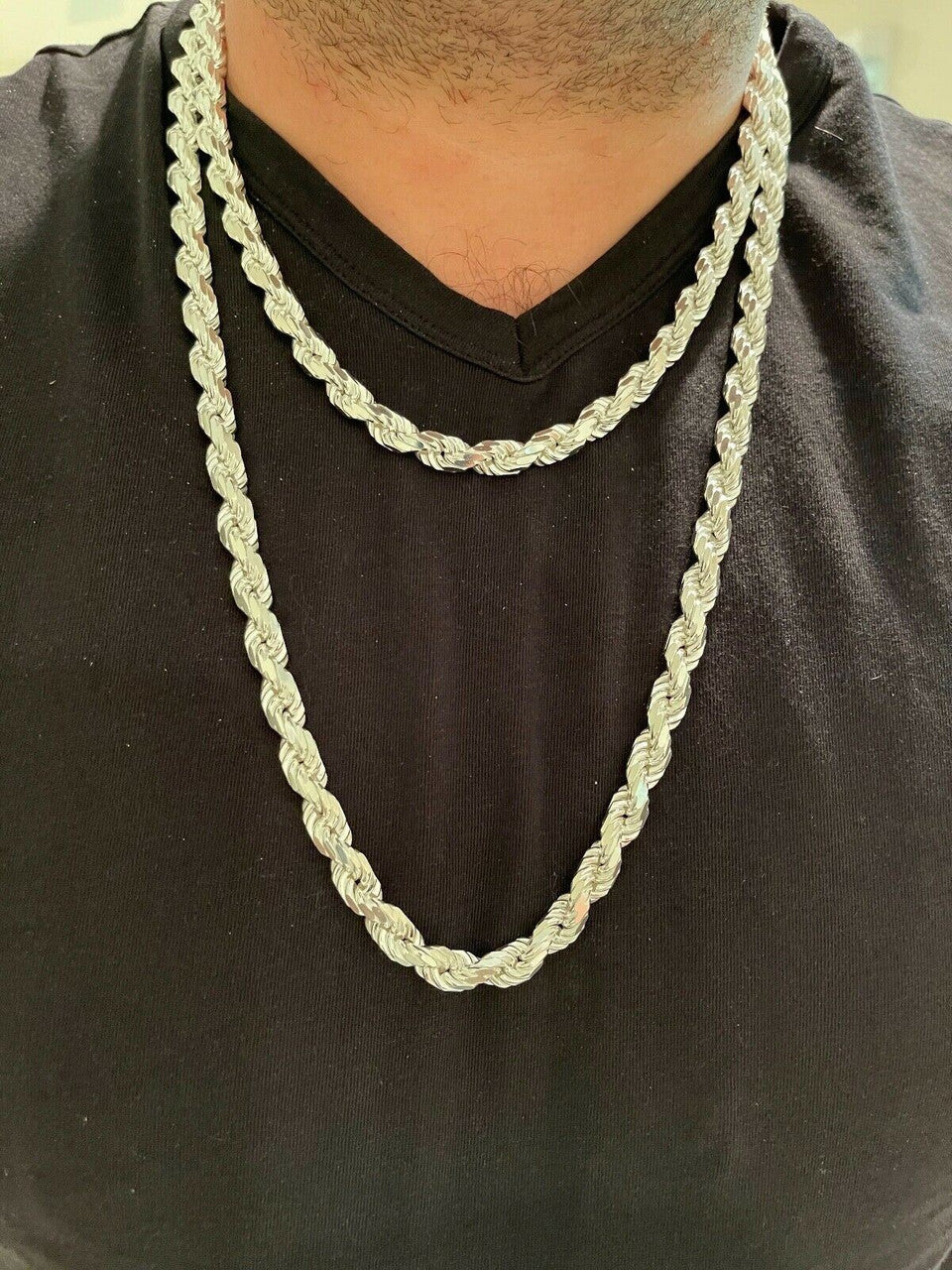 HarlemBling Heavy 8mm Mens Rope Chain Real Solid 925 Sterling Silver Necklace 18-30 ITALY