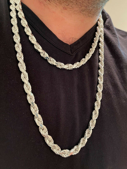 HarlemBling Heavy 8mm Mens Rope Chain Real Solid 925 Sterling Silver Necklace 18-30 ITALY