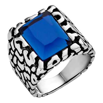 HarlemBling Heavy Hitters Nugget Ring - 925 Silver Oxidized - Blue CZ Stone