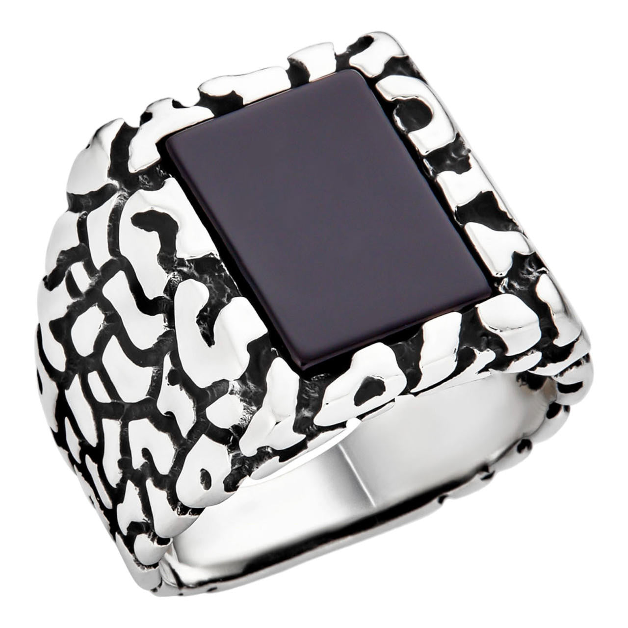 HarlemBling Heavy Hitters Nugget Ring - 925 Silver Oxidized - Genuine Black Onyx Stone