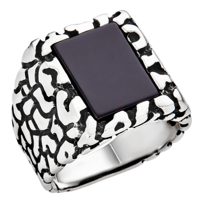 HarlemBling Heavy Hitters Nugget Ring - 925 Silver Oxidized - Genuine Black Onyx Stone