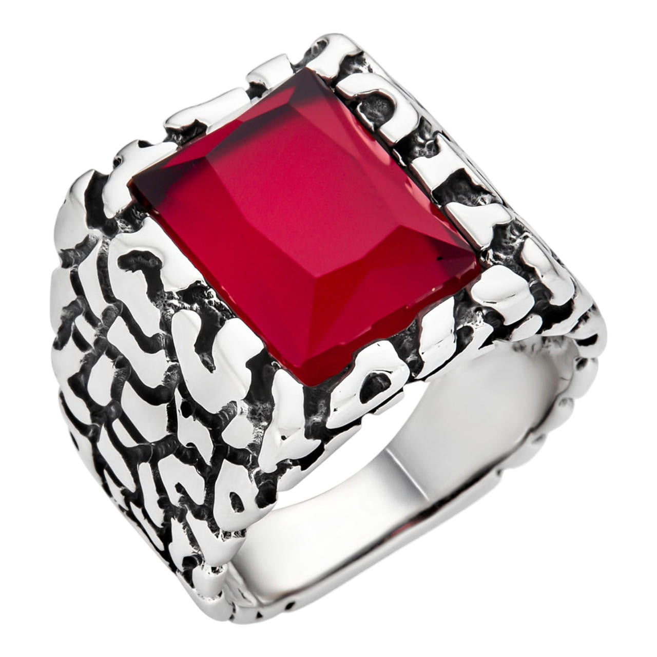 HarlemBling Heavy Hitters Nugget Ring - 925 Silver Oxidized - Red CZ Stone