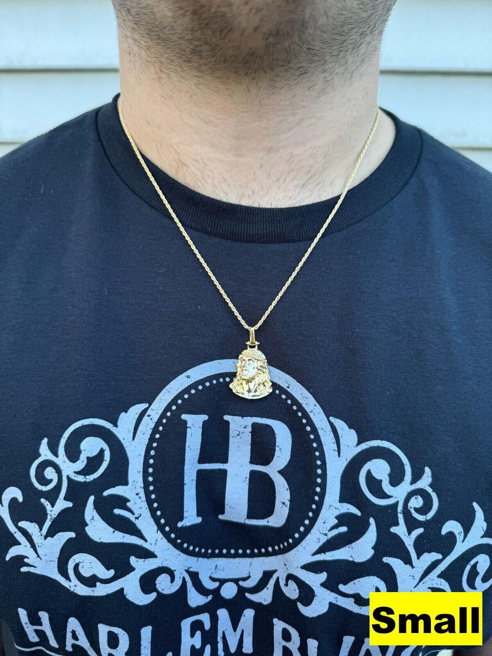 HarlemBling HEAVY Real Solid 925 Silver 14k Gold Vermeil Plain Jesus Piece Pendant Necklace