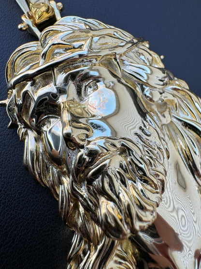 HarlemBling HEAVY Real Solid 925 Silver 14k Gold Vermeil Plain Jesus Piece Pendant Necklace