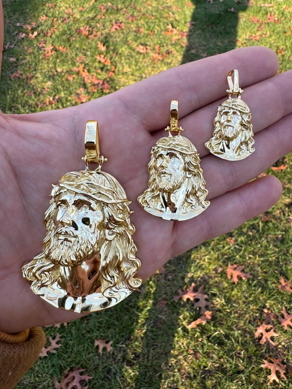 HarlemBling HEAVY Real Solid 925 Silver 14k Gold Vermeil Plain Jesus Piece Pendant Necklace