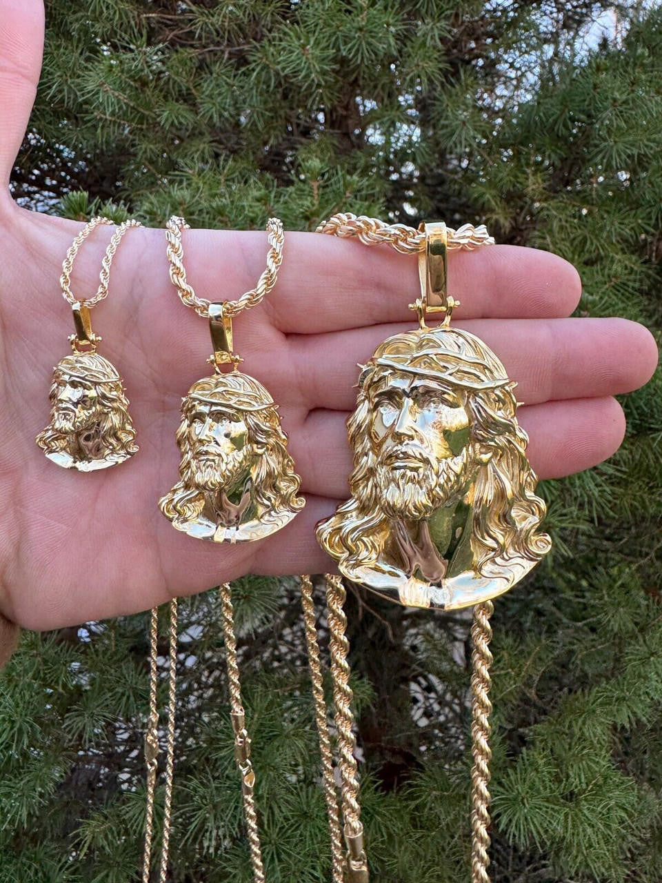 HarlemBling HEAVY Real Solid 925 Silver 14k Gold Vermeil Plain Jesus Piece Pendant Necklace