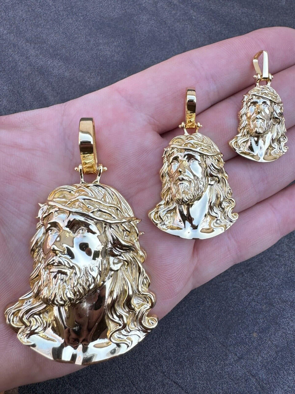 HarlemBling HEAVY Real Solid 925 Silver 14k Gold Vermeil Plain Jesus Piece Pendant Necklace
