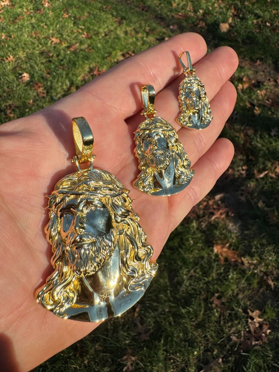 HarlemBling HEAVY Real Solid 925 Silver 14k Gold Vermeil Plain Jesus Piece Pendant Necklace