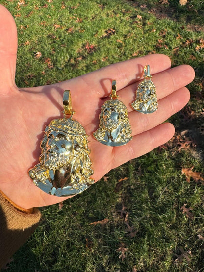 HarlemBling HEAVY Real Solid 925 Silver 14k Gold Vermeil Plain Jesus Piece Pendant Necklace