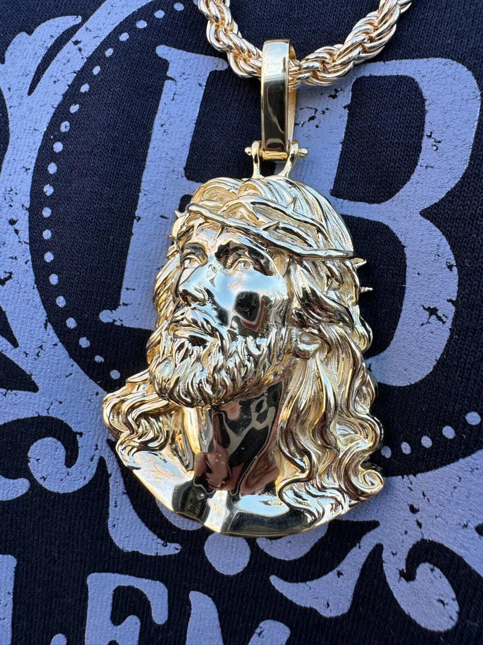 HarlemBling HEAVY Real Solid 925 Silver 14k Gold Vermeil Plain Jesus Piece Pendant Necklace