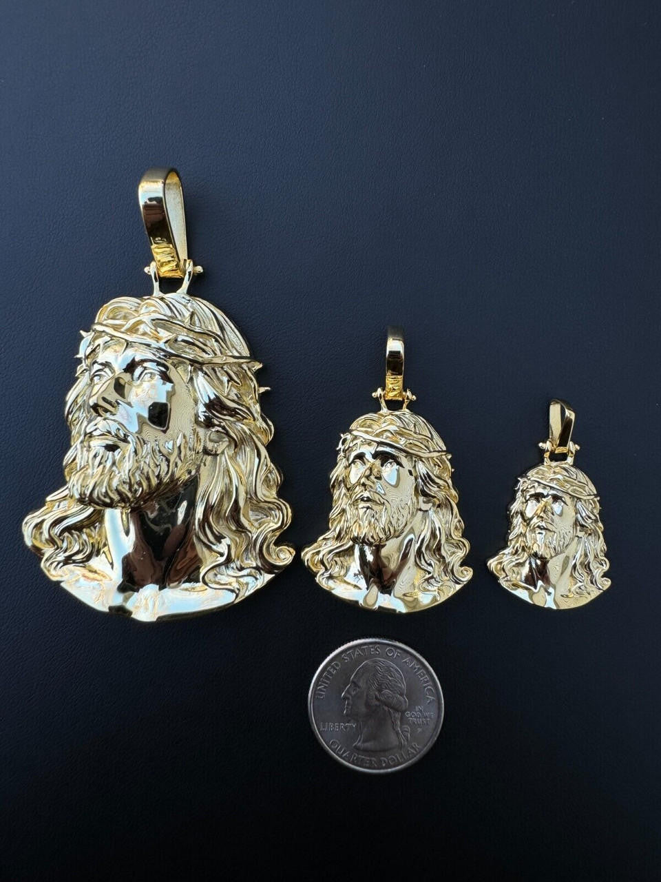 HarlemBling HEAVY Real Solid 925 Silver 14k Gold Vermeil Plain Jesus Piece Pendant Necklace